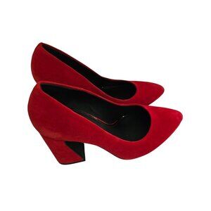 Gianni Bini Red Suede Unique Block Heel Point Toe Pumps Size 7.5M